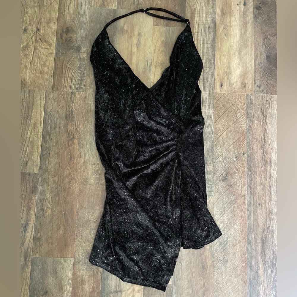 Halter Mini Sparkly Informal Dress with Cowl Back